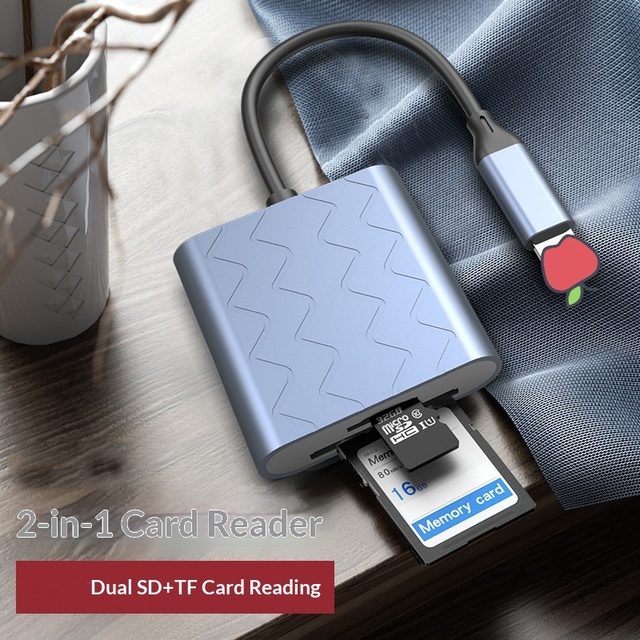Multi Function Electronic Accessories 2 in 1 Dual-Port Aluminum Alloy SD TF Card Reader Compatible with Memory Cards and Cameras