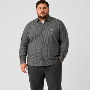 Chemise à carreaux boutonnée pour homme, manches longues, brodée, vintage, en coton, décontractée, grande taille, surdimensionnée, 6XL 7XL - Product Image 1
