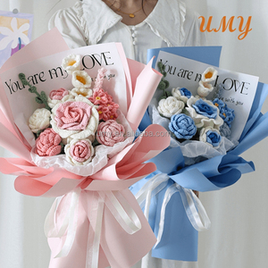 Fiori e piante stabilizzati Bouquet artificiale gradiente lavorato a maglia all'uncinetto Thai Flower Decor Rose fatte a mano - Product Image 5