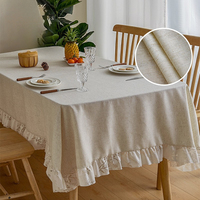 Nouvelle arrivée, nappe en coton et lin de style français personnalisable, couleur unie, bord festonné avec pompon pour un usage domestique