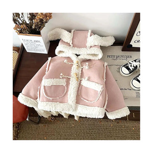 Manteau d'hiver en fourrure pour filles 80-130 cm, en daim, cardigan épais en peluche, boutons en corne, rembourré et chaud, vente en gros de vêtements pour enfants - Product Image 1