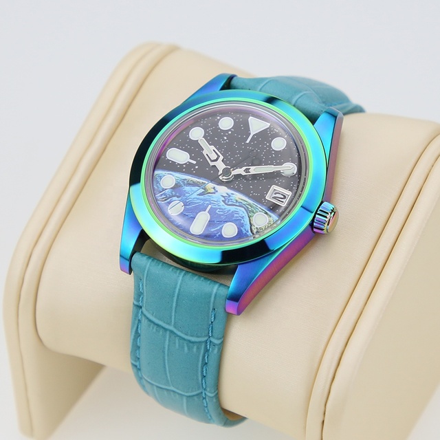 High Quality 38mm 316L Stainless Steel Analog Quartz Women's Wrist Watch OEM Logo Rainbow Leather Strap Antique Wrist Watch
