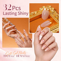 Lot de 32 faux ongles ronds moyens à presser, couleur or métallisé, style French Manucure, pour usage décoratif, vente en gros
