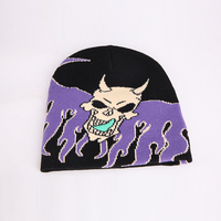Gorro de Punto Jacquard con Diseño de Calavera y Llamas, Estilo Hip Hop Y2K, Personalizable con Logotipo, Unisex, Venta al Por Mayor, Alta Calidad