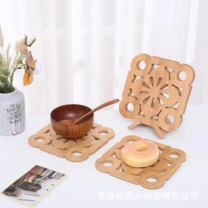 Creative Wooden Heat Resistant Table <b>Mat</b> Square Natural Wood Color Cartoon Pattern For Bowl <b>Plate</b> Placemat Home Use - Product Image 1