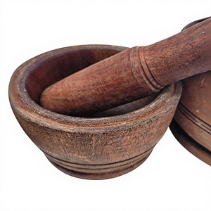 Juego de Mortero y Pilón de Madera |   Molinillo manual de especias |   Triturador de Hierbas |   Utensilio de Cocina de Madera Natural - Product Image 2