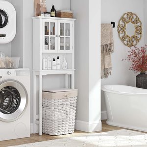 Meuble <span class=keywords><strong>de</strong></span> <span class=keywords><strong>Rangement</strong></span> Au-Dessus des Toilettes avec Deux Portes Persiennes, Étagère <span class=keywords><strong>de</strong></span> <span class=keywords><strong>Salle</strong></span> <span class=keywords><strong>de</strong></span> <span class=keywords><strong>Bain</strong></span> - Product Image 2