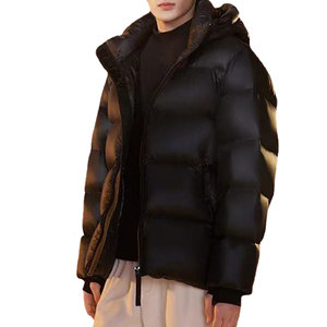 Veste matelassée à capuche en polyester 100% avec logo personnalisé pour <span class=keywords><strong>homme</strong></span>, veste d'hiver chaude pour l'extérieur, veste matelassée noire, taille plus, doudoune - Product Image 5