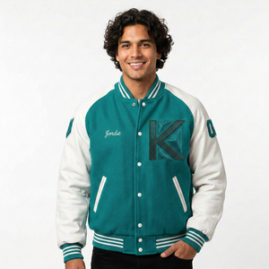 KVJ102 Custom Wool Varsity <b>Jacket</b> for <b>Men</b> Collarless Design with Embroidery Decoration Raglan Sleeve Chenille Patches for Winter - Product Image 2