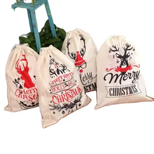 Saco de lona de Papá Noel, bolsa de lino reutilizable con letras personalizadas feliz, Feliz Navidad