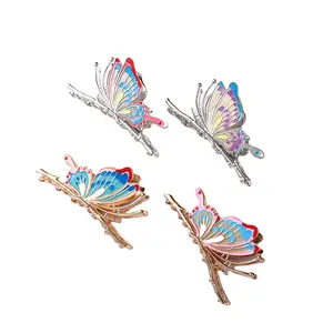 2023 new style color butterfly metal plating painted style hair claw clip women decorative butterfly ponytail hair claw