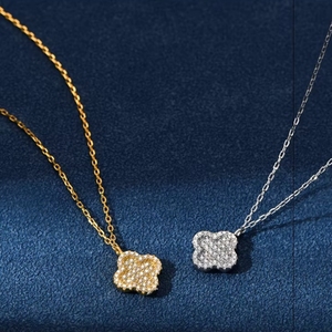 Collar con Colgante de Trébol de Cuatro Hojas en <span class=keywords><strong>Plata</strong></span> de Ley S925 Chapado en Oro de 14K, Listo para Enviar, Joyería al por Mayor para Mujer - Product Image 3