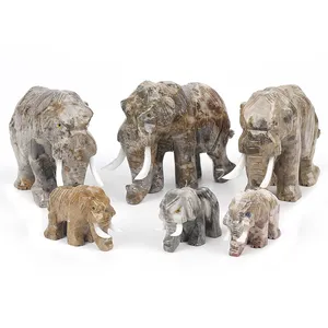 Wholesale Crystal White Soapstone Elephant Feng Shui Statu with Ivory Home Decor Elephants