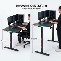 Bureau debout motorisé AOR en acier inoxydable, table de jeu informatique extensible avec éclairage LED double face, 20 modes réglables, direct usine