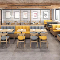 Ensemble de table à manger commerciale, ensemble de sièges en cuir, meubles de restaurant en bois massif, table et chaise de café pour la restauration