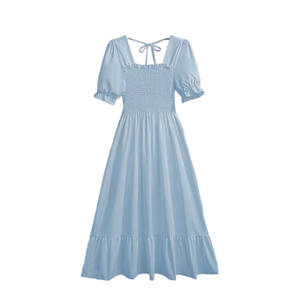 <span class=keywords><strong>Vestido</strong></span> Midi de Verano <span class=keywords><strong>con</strong></span> Cuello Cuadrado y Mangas Abullonadas, Estilo Francés, Talla Única, Elástico, Informal - Product Image 6