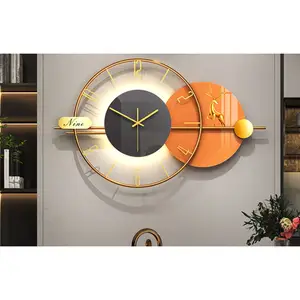 다기능 조절 빛 벽 매달려 시계 크리 에이 티브 금속 유리 사용자 정의 벽 시계 홈 장식 선물