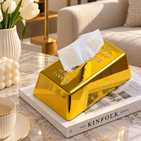 Boîte à mouchoirs élégante et stylée en forme de barre d'or, finition métallique dorée de luxe, décoration de bureau, cadeau original pour la maison