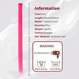 Extensions de cheveux synthétiques roses, 20 pouces, fibres Kanekalon droites, paquet de 5 pièces pour femmes, Cosplay - Product Image 2