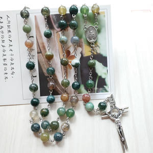 Rosario Católico de Cuentas de Ágata Verde con Colgante de Nuestra Señora <span class=keywords><strong>la</strong></span> Virgen María, Rosarios de Ágata Musgosa - Product Image 4