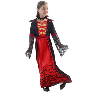 Costume de femme vampire pour filles, robe en velours à manches longues, tenue de fête cosplay d'Halloween, taille enfant - Product Image 5