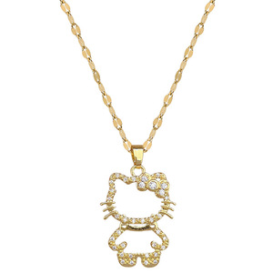 Collier pendentif Hello Kitty plaqué or et argent pour femme, avec zircone cubique <span class=keywords><strong>brillante</strong></span>, en acier inoxydable ajouré, chaîne de clavicule motif dessin animé - Product Image 5