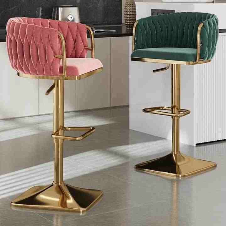 Modern Nordic Metal Luxury Gold Velvet Bar Stools Home Swivel High Chair for Dining and Hall ...