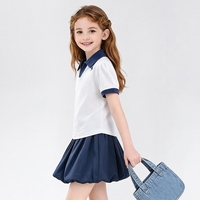 Ensemble polo et jupe ballon pour filles, tenue 2 pièces à manches courtes, style preppy à carreaux, vêtements décontractés pour enfants, style uniforme