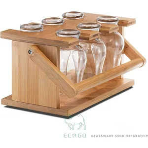 Bamboo Whiskey Glass Holder Glass Bottle Storage Rack Carrier and Drying Rack for Whisky Tasting Glassware