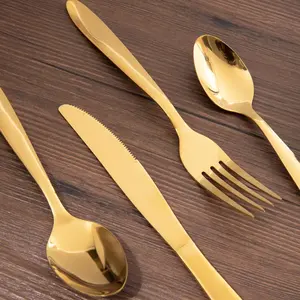 Toptan toplu altın kaplama paslanmaz çelik çatal bıçak kaşık seti mutfak çatal kaşık bıçak sofra takımı seti