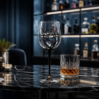 Verre à vin peint à la main de 450 ml, sans plomb, avec pied rond, motif floral, pour vin rouge et blanc, idéal pour les fêtes