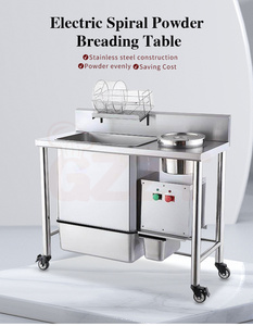 Máquina automática de panar pollo estilo cepillo para uso en <span class=keywords><strong>KFC</strong></span>, mesa eléctrica de panado de acero inoxidable con tamiz para alimentos fritos - Product Image 2