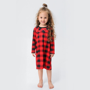 High End Casal Pijamas Pai-filho Homewear Manga Longa Saia Menina Poliéster Em Branco Xadrez Família Natal Pijama Set - Product Image 4
