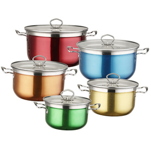 Stainless Steel Soup <b>Pot</b> <b>Set</b> Colored 5 Piece Induction Compatible Household Stewing <b>Pot</b> With Glass Lid - Product Image 4