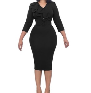 <span class=keywords><strong>Abito</strong></span> da lavoro da ufficio da donna africana elegante balza in rilievo <span class=keywords><strong>con</strong></span> cintura avvolgente vestito a sette maniche - Product Image 2