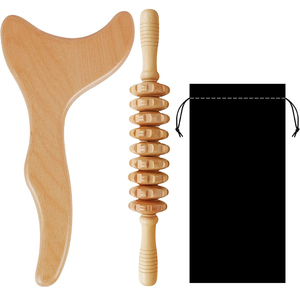 Herramientas de madera Gua Sha, masaje de drenaje linfático, rodillo de masaje para celulitis, masajeador de cabeza de madera - Product Image 2