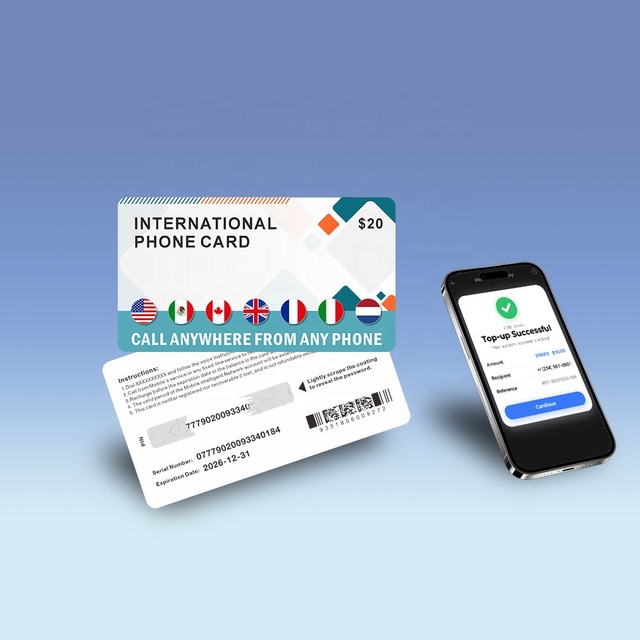 International Mobile Refill Card $20 Card Value Custom Design Security Variable Data Digital Printing