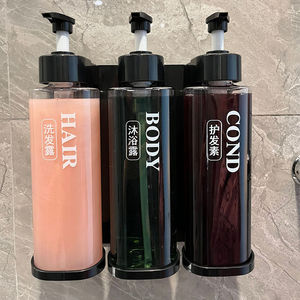 Distributeur de savon liquide mural en ABS à pression manuelle 500 ml, non perforé, rechargeable, pour salle de bain, shampoing, douche - Product Image 4