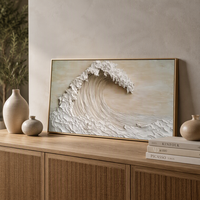 Toile murale numérique moderne imprimée vague océanique, beige et blanc, texture 3D, paysage marin, sans cadre, pour chambre et salon