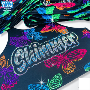 New Arrival Cheer Bling Hotfix <strong>Custom</strong> Rhinestone <strong>Heat</strong> <strong>Transfer</strong> Design Iron On T-shirt - Product Image 1