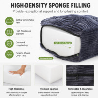 Pouf carré rembourré en velours côtelé, éco-responsable, fait main, avec rembourrage en mousse, repose-pieds, pouf de sol pour chambre