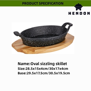 <span class=keywords><strong>Plat</strong></span> <span class=keywords><strong>à</strong></span> <span class=keywords><strong>gratin</strong></span> ovale en fonte avec base en bois gusseisen servierpfanner plancha de hierro fundido - Product Image 2