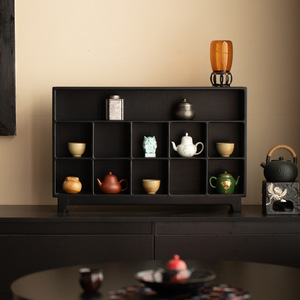 Chinese Style Solid Wood Display Cabinet For Teacups And Tea <b>Sets</b> <b>Square</b> Shape Black Walnut Wood Desktop Storage - Product Image 4