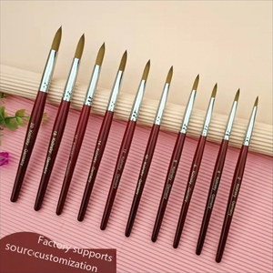 Ensemble de 9 pinceaux à ongles en poils de Kolinsky pour acrylique 2 # -20 #   Outils de manucure professionnels avec manche en bois rouge pour peinture, dessin et extension de gel - Product Image 2