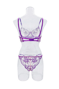 Wholesale Floral Embroidery Lingerie <b>Set</b> <b>Sexy</b> Sheer Mesh Underwire Bra and Thong Panties <b>Set</b> 2 Piece Ladies Lace Underwear <b>Set</b> - Product Image 6