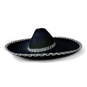Chapeau de fête unisexe pour adulte en feutre 100% coton à bord argenté et large, accessoire de performance pour costume mexicain du Jour des Morts, toutes saisons, en stock - Product Image 4