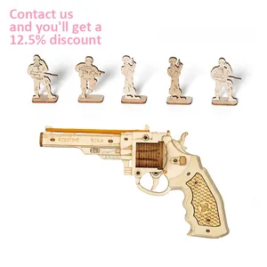 CPC Certificated Robotime Contact Get 12% off DIY Wooden Gun Toy With Safe Rubber Bullet 3D Puzzles For Children And Kids