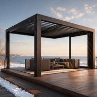 Pergola moderne en aluminium avec toit à lames orientables, réglable manuellement, écologique et durable pour terrasse de restaurant, pavillon, balcon toutes saisons