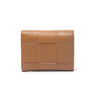 Lambskin Woven Tri-fold Wallet, OEM/ODM Custom Factory, Women's Compact Genuine Leather <b>Purse</b> - Product Image 2