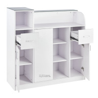 Comptoir de réception blanc, caisse enregistreuse, design minimaliste moderne, en bois, équipement pour salon de beauté